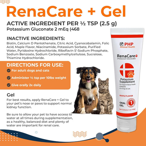RenaCare K is for Renal K (Potassium Gluconate) Potassium Supplement Gel for Dogs and Cats, (5 oz) with Maple Flavor (Made in U.S.A)...