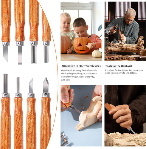 BeNICE1 ZiOR4-14-piece CR-V alloy steel engraving tool set with blade protective cover., carving kit, for beginner DIY woodworking kit, carving to...