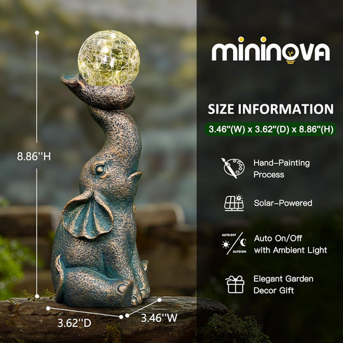 Solar Elephant Garden Decor Statues & Sculptures for Outside, Outdoor Figurine Lights for Patio, Yard, Balcony, Unique Housewarming Ornament...