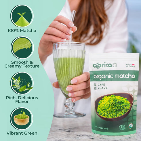 AprikaLife Organic Matcha Powder, USDA & JAS Certified, No Sugar Added, Authentic Japanese Cafe Grade Matcha Green Tea Powder Perfect for Matcha L...