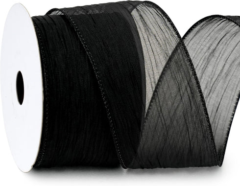 Black Wired Ribbon 2.5 Inch x 10 Yard Metallic Sheer Wired Ribbon Crinkle Wired Ribbon for Wreaths and Bows, Rustic Wedding, Gift Wrapping, Farmho...