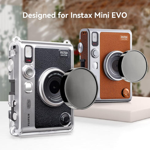 MUZIRI KINOKOO Lens Cap for Fuji Instax Mini EVO Instant Camera, Premium Plastic Mini EVO Lens Cover in Flocking Internal with Anti-Loss Rope - Bl...