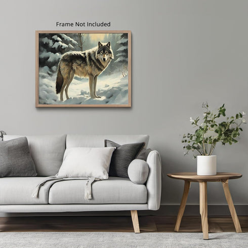 Posterizer 1 pcs-gray wolf in snowy wintery nature-oil painting style 3-Art for Animal Lovers-Landscape & Nature Art-Decor for Home & Office- unfr...