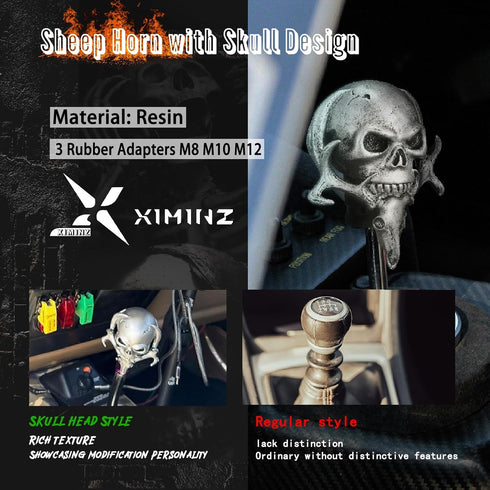 Shift Knob Automatic Skull Shape Universal Gear Knob Replacement with 3 Adapter Silver...