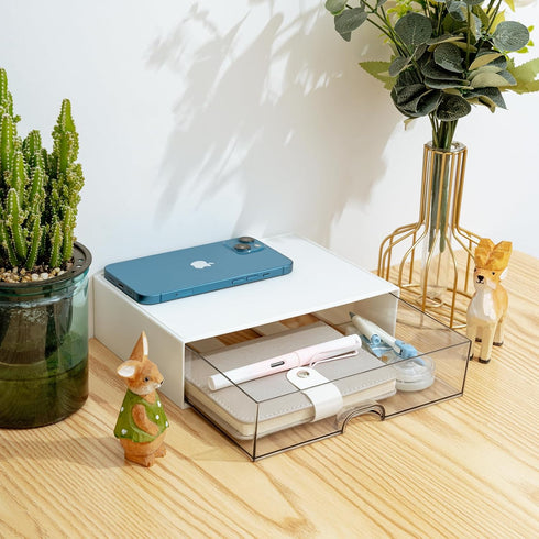 Desk Organizer Drawer, Clear Plastic Desk Storage Box, Desktop Organization for Office Supplies, Gel Pens, Pencils, Markers, Tape, Erasers, Paperc...