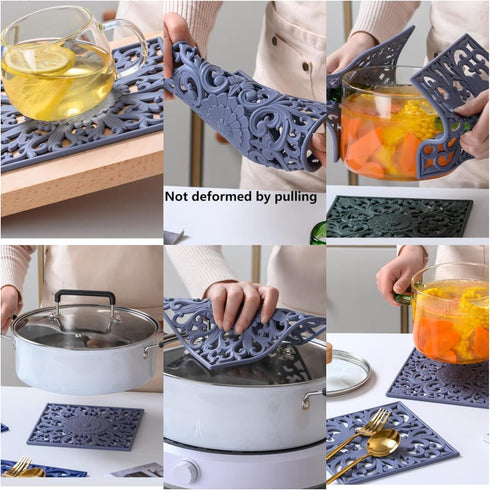 Silicone Trivets for Hot Dishes, Pots & Pans, Square Hot Pads for Kitchen, Flexible Silicone Pot Holders for Table, Non-Slip Heat Resistant Trivet...