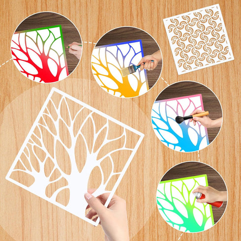 24Pcs Stencils for Painting, Reusable Geometric Painting Stencils Abstract Layering Stencil for Painting on Wooden Furniture Floor Decor DIY Suppl...