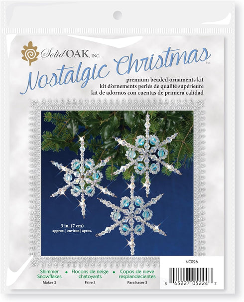 SOLID OAK Beaded Ornament KIT, Shimmer Snowflakes Makes 3 for Christmas...