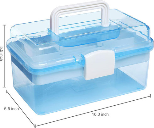 MyGift 10 Inch Portable First Aid Storage Box Transparent Blue Plastic Case, Tool Box, Sewing Box Organizer, Travel Kit Box with Removable Tray, C...