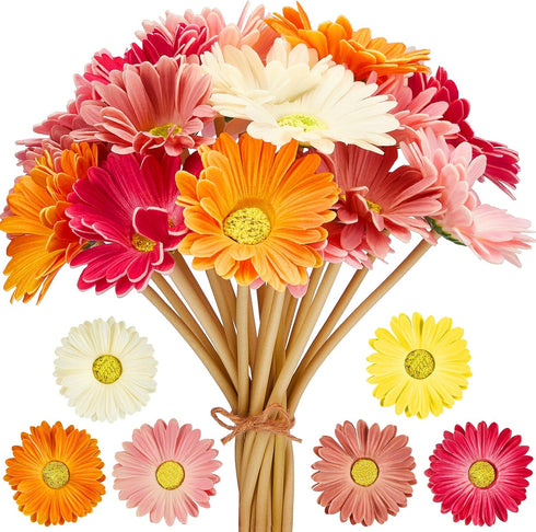 WILLBOND 18 Pieces Artificial Gerbera Daisies Flowers Fake Daisy Faux Boho Daisy Flowers Bouquet 15 in for Boho Birthday Decorations Wedding Home ...
