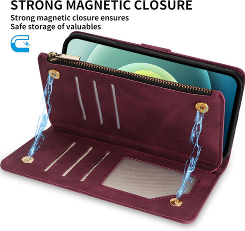 ZZXX for iPhone 12 Mini Wallet Case with Card Slot Premium Soft PU Leather Zipper Flip Folio Wallet with Wrist Strap Kickstand Protective for iPho...