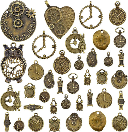 JIALEEY Antiqued Bronze Clock Face Charm Pendant, Wholesale Bulk Lots Mixed Gears Steampunk Charms Pendants DIY for Necklace Bracelet Jewelry Maki...