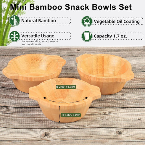 Snack Bowls Set, Small Bamboo Sauce Dish Dipping Bowls with Small Handle for Appetizers, Dips, Sauce, Nuts, Candy, Olives, Seeds, Desserts and Mor...