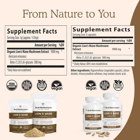 Lion’s Mane Powder - Organic Lions Mane Mushroom Extract with Immunomodulating Properties & Antioxidants - Vegan Mushroom Supplement, 60 Servings...