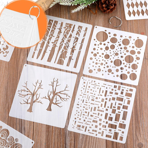 14 Pcs Mixed Media Stencils, Mabor DIY Crafts Stencils Painting Stencils for Wall Floor Decor Branches Patterns Stencils Geometric Styling Stencil...