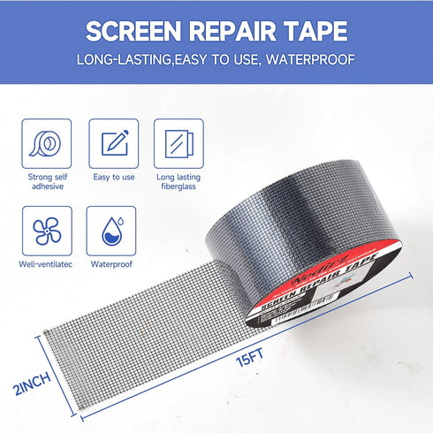 Window Screen Repair Tape, Screen Rrepair Kit for Windows or Doors Screen Repair, Strong Adhesive Screen Patch Repair Kit Mesh Repair (Black, 15 F...