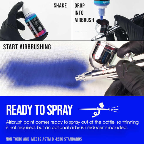 U.S. Art Supply 6 Color Fluorescent Acrylic Neon Colors Airbrush, Leather & Shoe Paint Set with Reducer & Cleaner 1 oz. Bottles...