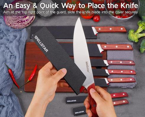 WELLSTAR Knife Edge Guards Set, 8 Piece Universal Blade Covers, BPA Free ABS Protective Blade Sheaths, Non-Scratch Felt Lining Kitchen Knives Cove...