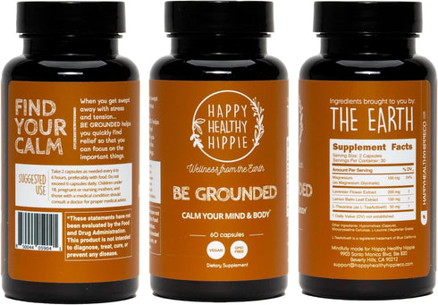 Happy Healthy Hippie Stress Relief Supplement - Lavender Pills | Promotes Calmness Body & Mind | Quick Acting | Magnesium, Lemon Balm | Relaxation...