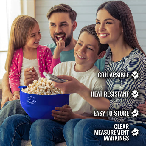 Zulay Kitchen Large Microwave Popcorn Maker - BPA-Free Silicone Popcorn Popper - Microwave Collapsible Bowl With Lid - Family Size Microwave Popco...