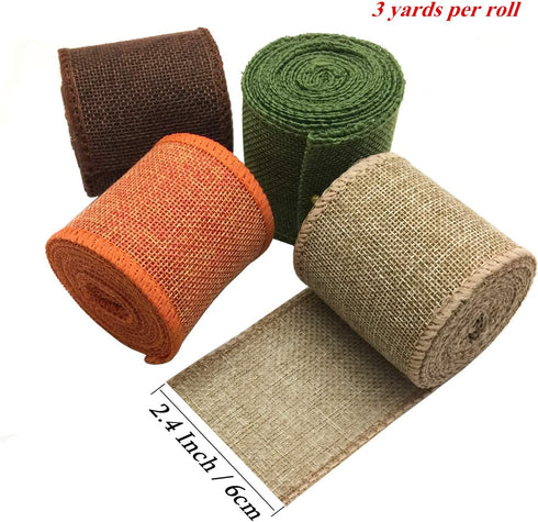 Burlap Wired Ribbon Rolls, Wrapping Burlap Ribbon Natural Orange Brown Olive Green Jute, for Christmas Crafts Decoration Wedding Floral Bows Trims...