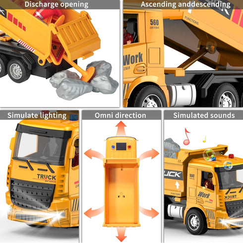 Race Remote Control Dump Truck - RC Construction Vehicles with LED Lights and Simulation Sound Rechargable Hydraulic Car for 6 7 8 9 Year Old Boys...
