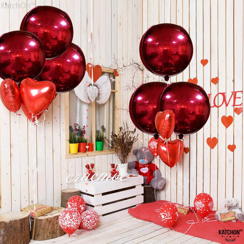 KatchOn, Huge Metallic Red Balloons - 22 Inch, Pack of 6 | Round 4D Mylar Balloon for Red Party Decorations | Burgandy Balloons for Birthday, Anni...