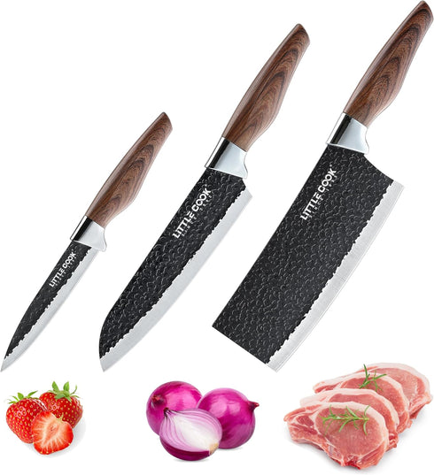 3PCS Chef Knife, Little Cook Chef Knife Set, Includes 7 inch Chef Knife, 7 inch Cleaver Knife and 4.5 inch Boning Knife, Premium Stainless Steel W...