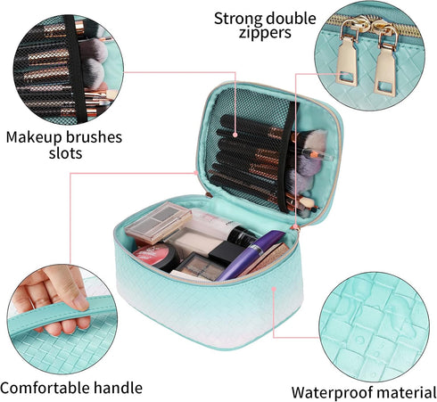 KTMOUW Makeup Bag 3 Pcs Waterproof Cosmetic Bag Set Portable Travel Cosmetic Bag Multifunction Organizer Storage Bag Weave Toiletry Bag for Women,...