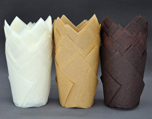 Large Greaseproof paper Wrappers Muffin Baking cupcake cups liners, 2-1/4" x 4" Natural,Brown,White 3 colours in a box Tulip Baking Cups Holders 1...