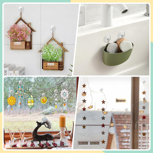 HangerSpace Suction Cup Hooks, Upgrade 1.77 Inches Clear PVC Window Suction Cups with Metal Hooks Removable Small Suction Cups for Glass Kitchen B...