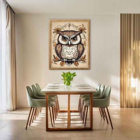 Posterizer 1 pcs- Brown owl poster with wild brown flowers-Art for Animal Lovers-Floral Botanical Art- Gift for Men Women Entrepreneur Teens-Decor...