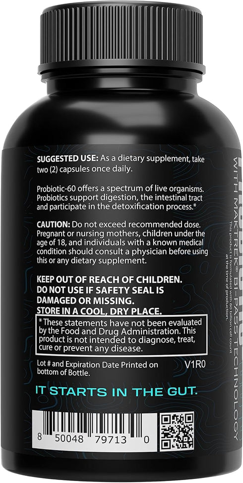 RLNTLSS - Probiotic 60 Billion CFU - 4 Strain Blend - Premium Supplement - Men and Women - Shelf Stable Probiotic Capsule - Probiotic and Prebioti...