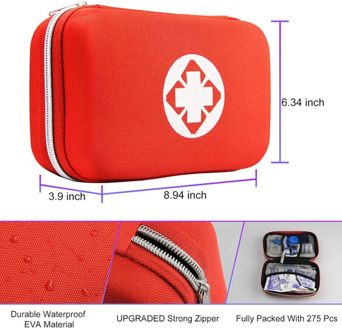 Car First Aid Kits 275Pcs Survival Gear Home Travel Size Small Emergency Kit Tactical Hiking EVA Camping Essentials Backpack Sports Office Boat Ur...