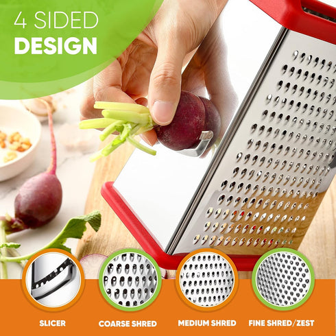 Spring Chef Professional Cheese Grater - Stainless Steel 4 Sided Box Grater for Kitchen, XL Size - Perfect Shredder for Parmesan Cheese, Carrot, P...
