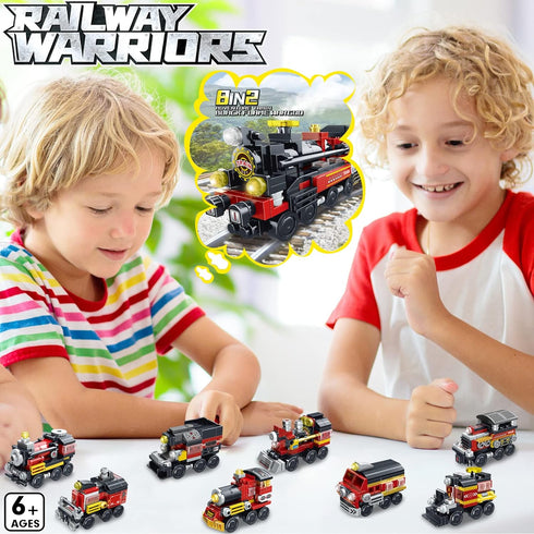 Transforming Train Building Block Toys for Boys Girls Aged 6-12.Steam Train or 8 Locomotive Models or Train Warrior Robot.Wheeled Train Toys.8in2 ...