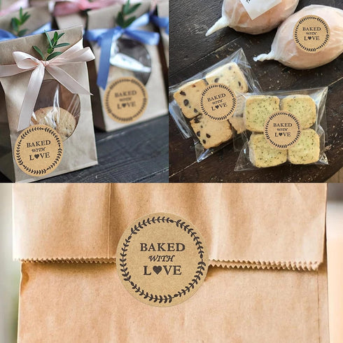Baked with Love Stickers,Homemade/Handmade with Love Baking Labels for Bakeries,Weddings,Baby Showers (Brown, 1.5)...