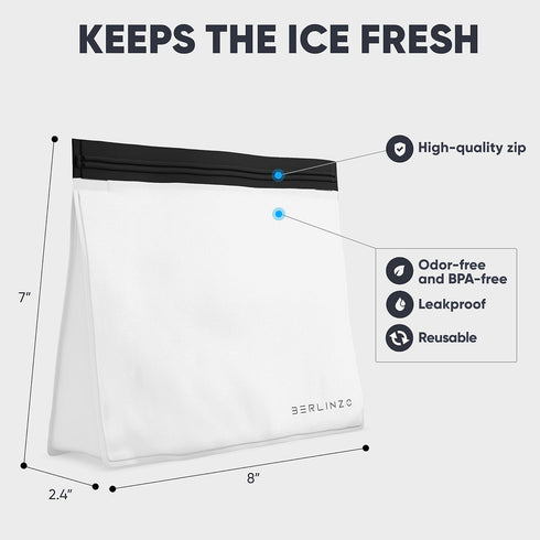 BERLINZO Reusable Ice Storage Bag - Freezer Safe Leak Proof Silicone and Plastic-Free Lunch Bag for Ice and Food Storage - BPA-Free - 2 Pack...