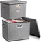 Collapsible Storage Bins with Lids, 2-Pack Foldable Fabric Linen Storage Boxes Cube, Closet Organizer Storage Basket with Label for Home Bedroom O...