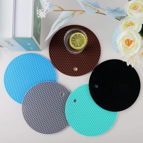 5 Pack Extra Thick Silicone Trivets Heat Resistant Pot Holder and Oven Mitts,Trivets for Hot Dishes,Nonslip Insulation Honeycomb Rubber Hot Pads f...