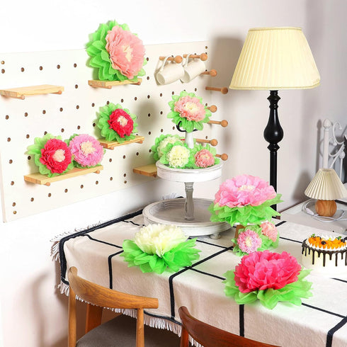 WILLBOND 18 Pcs Large Mexican Paper Flowers Colorful Fiesta Tissue Paper Flowers Carnival Pom Paper Flower Hawaiian Party Backdrop for Floral Part...