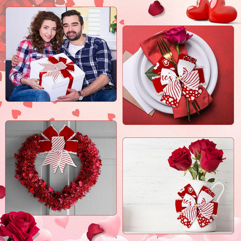 Whaline 36 Yard Happy Valentine's Day Wired Edge Ribbon Red White Love Hearts Craft Ribbon with Burr Wedding Fabric Wrapping Ribbon for Anniversar...