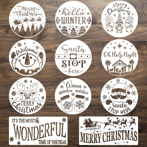 Christmas Stencils for Painting on Wood Shirts Holiday Cookie, 11Pcs 12 inch Reusable Christmas Paint Stencil for Door Hanger Merry Christmas Temp...