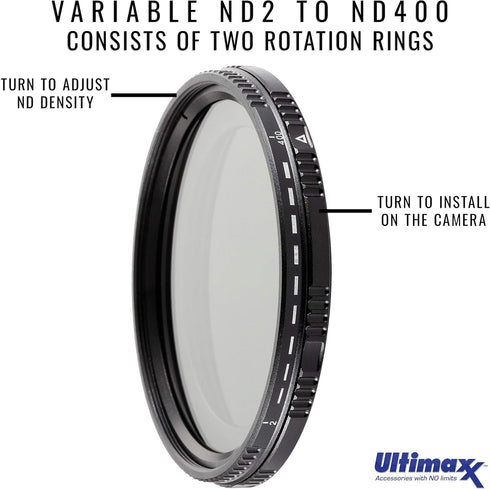 46mm ND Filter Ultimaxx 46mm ND2-ND400 Fader Variable Neutral Density Adjustable Lens Filter Dynamic ND Filter Optical Glass...