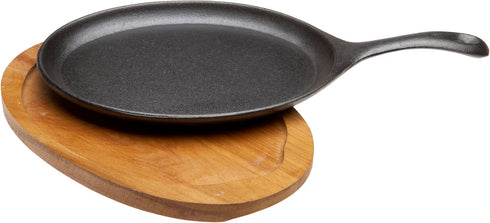 Fajita Plate Set - Pre-seasoned Cast Iron Fajita Pan with Wooden Tray and Hot Mitt by Old Mountain...
