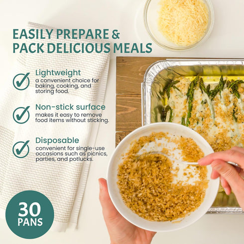 FUNSTITUTION Aluminum Foil Pans 8x8 Inches (30 Pack) - Tin Foil Pans with High Heat Conductivity - Disposable Aluminum Tray Cookware For Baking, G...