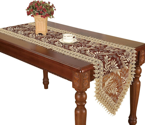Simhomsen Burgundy Lace Table Runners Dresser Scarves Embroidered Leaves 16 × 72 Inch...
