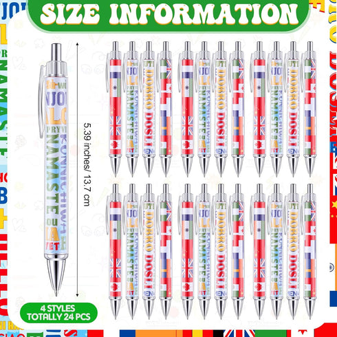 Treela 24 Pcs International Flag Pens World Flag Ballpoint Pens Country Flags Decoration Pens Retractable Ink Pens for International Sports Events...