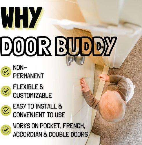 Door Buddy Baby & Cat Door Latch - Grey. Adjustable Strap Keeps Kids Out of Cat Areas. Simple Child Safety Lock for Doors. The Easier Baby Gate an...
