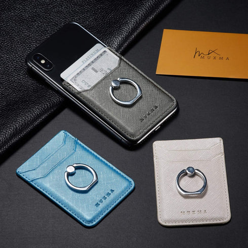 Phone Card Holder with Ring Grip for Back of Phone,Adhesive Stick-on Credit Card Wallet Pocket for iPhone,Android and Smartphones Gun Metal...
